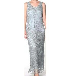 Soulmates 100% Silk Women's Hand Crochet silver beaded silver long dress